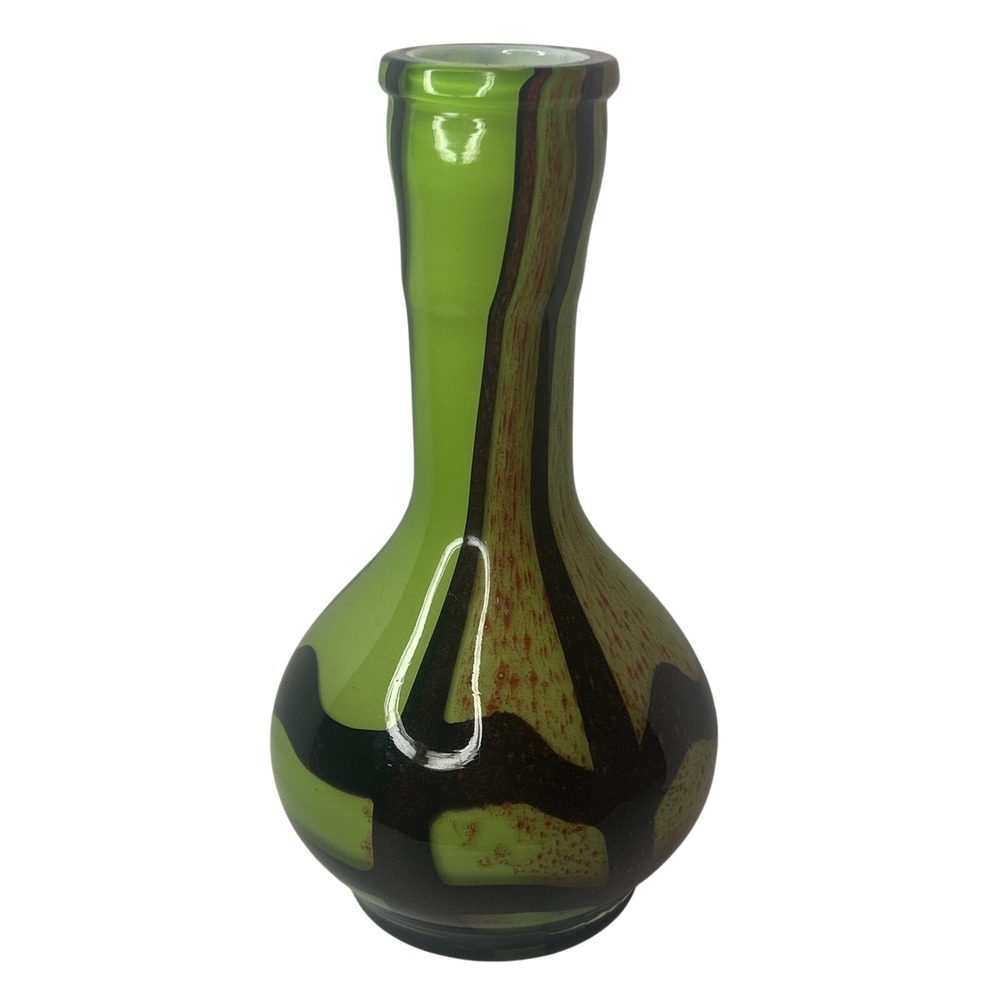 MCM Vtg Green Red Hand Blown Murano Vase 11 Inches